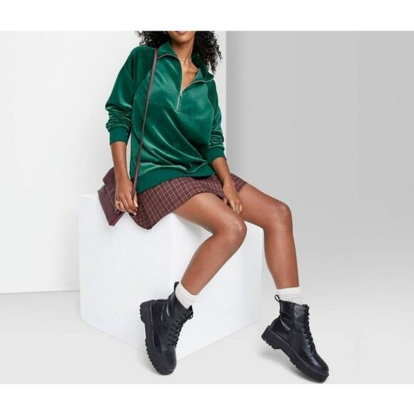 Wild Fable Women's Quarter Zip Velour Tunic Sweatshirt Green- Size Small - Picture 5 of 5